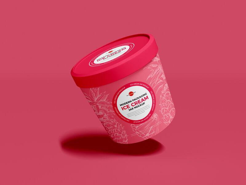Front View of Floating Ice Cream Cup Wearing a Cap Mockup FREE PSD