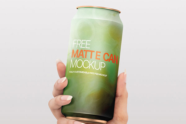 Front View of Hand Holding a Can Mockup FREE PSD