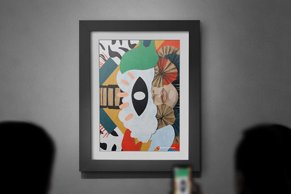 Front View of Photo Frame on Art Gallery Wall Mockup FREE PSD