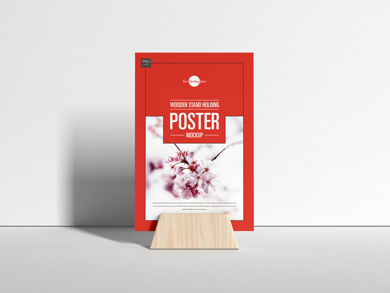 Front View of Poster on Wooden Stand Mockup FREE PSD