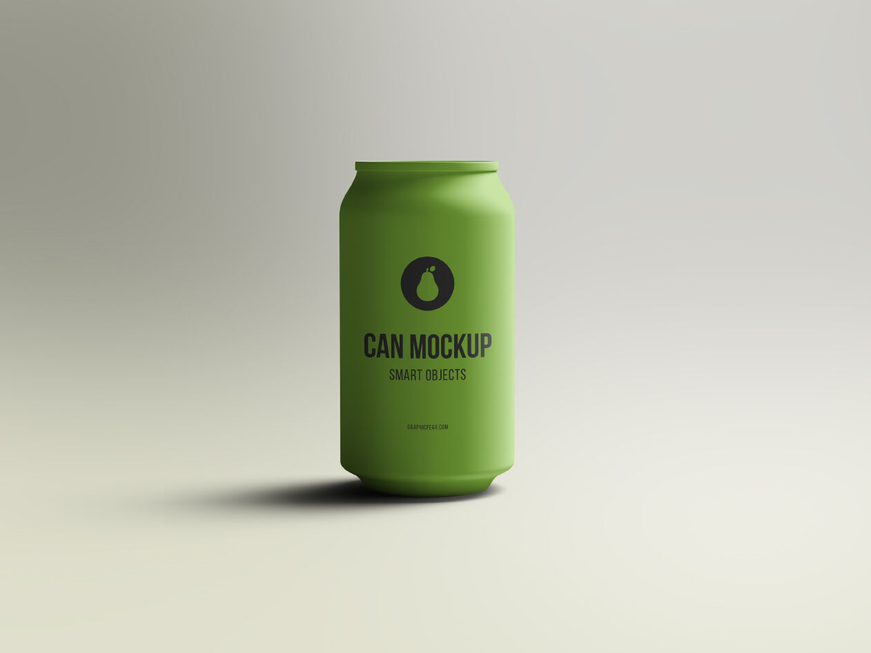 Front View of Realistic Soda Can Mockup FREE PSD
