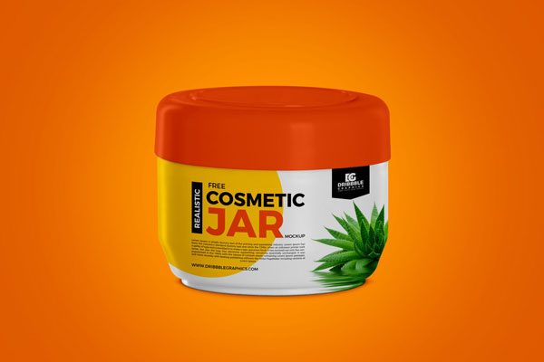 Front View of Round Cosmetic Jar Packaging Mockup FREE PSD