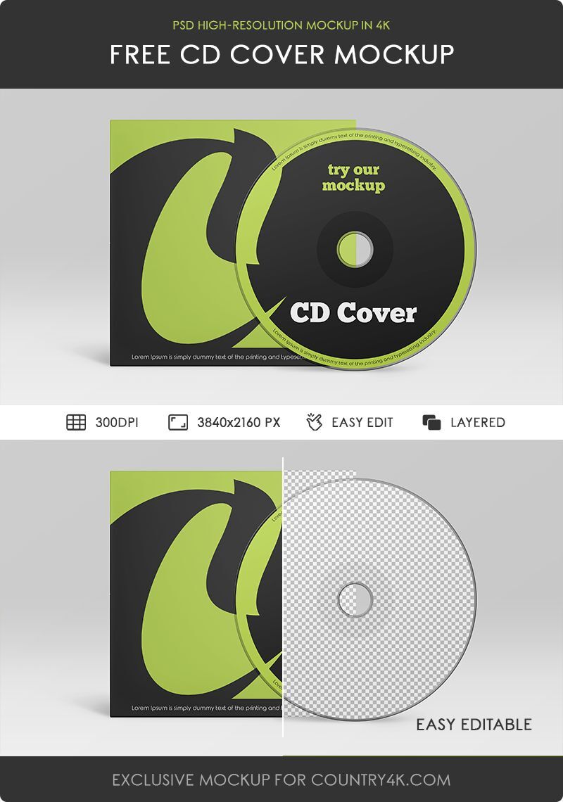 Front View of Standing CD and Paper Cover Mockup FREE PSD