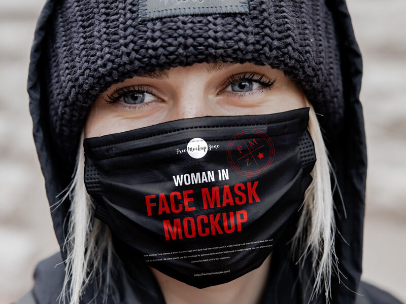 Front View of Woman Wearing a Face Mask Mockup FREE PSD