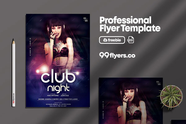 Futuristic Night Club Dj Party Flyer Template FREE PSD