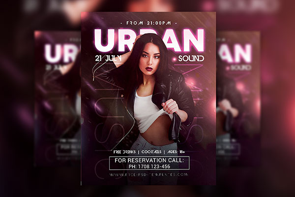 Futuristic Night Club Flyer Template with Social Media Banner FREE PSD
