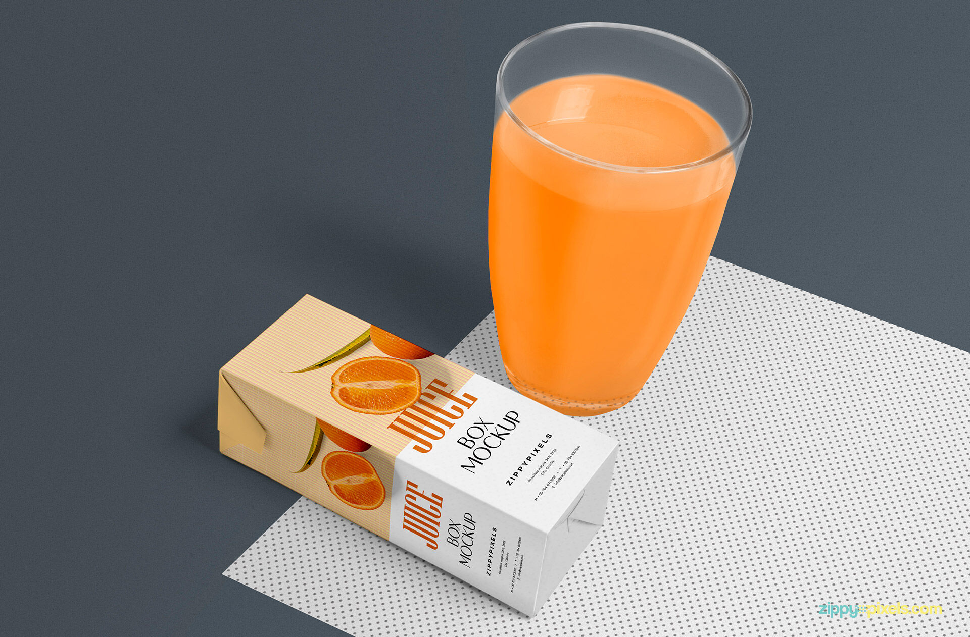 Glass of Healthy Juice and Box Packaging Mockup FREE PSD