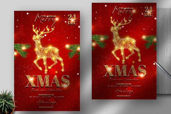 Glitter Christmas Party Flyer Template FREE PSD