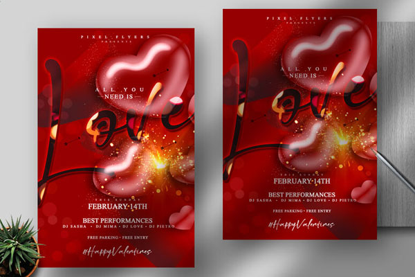 Glitter Valentine's Day Flyer Template FREE PSD