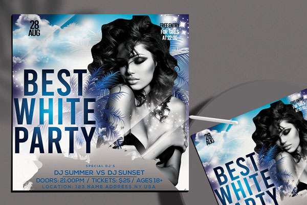 Glitter White Party Event Flyer Template FREE PSD