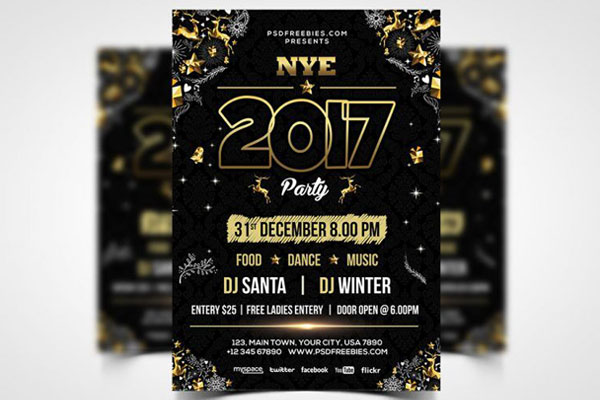 Golden and Black New Year Flyer Template FREE PSD