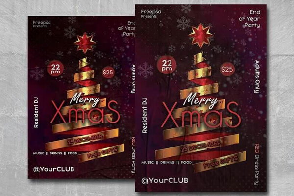 Golden and Red Xmas Party Flyer Template FREE PSD