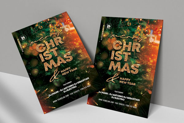 Green, Glittering Festive Christmas Party Flyer Template FREE PSD