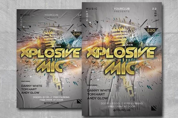 Grey Explosive Nightclub Party Flyer Template FREE PSD