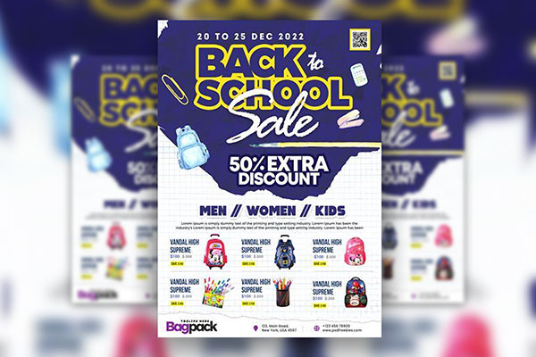 Grid, Abstract Back-to-School Sale Event Flyer Template FREE PSD