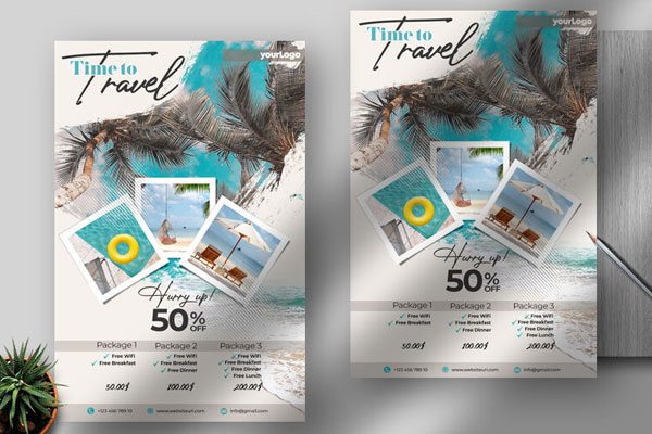 Grid Tropical Travel Flyer Template FREE PSD