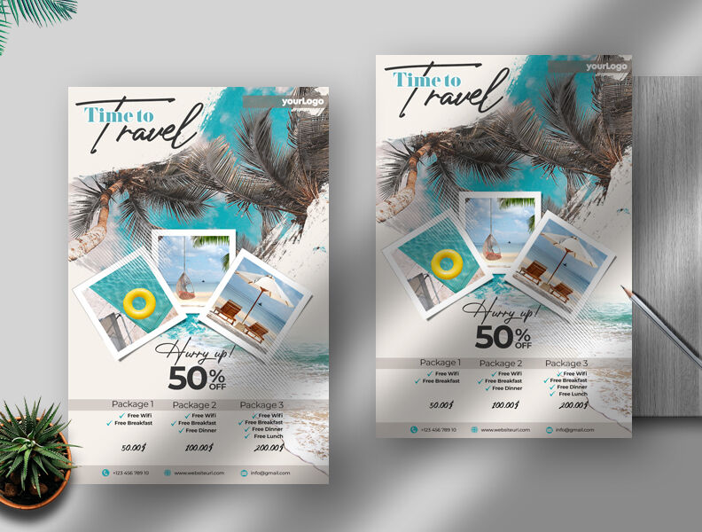 Grid Tropical Travel Flyer Template FREE PSD