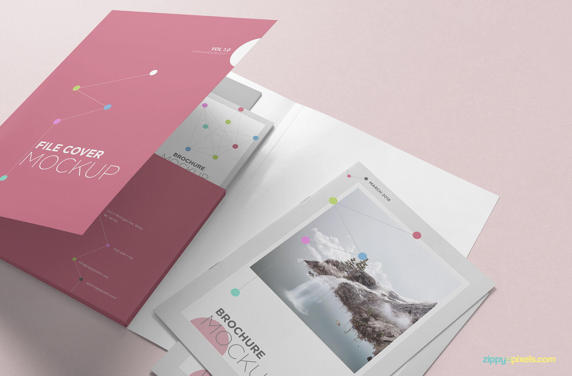 Half Open Folder with Two Brochures Mockup Free Download | Resource Boy