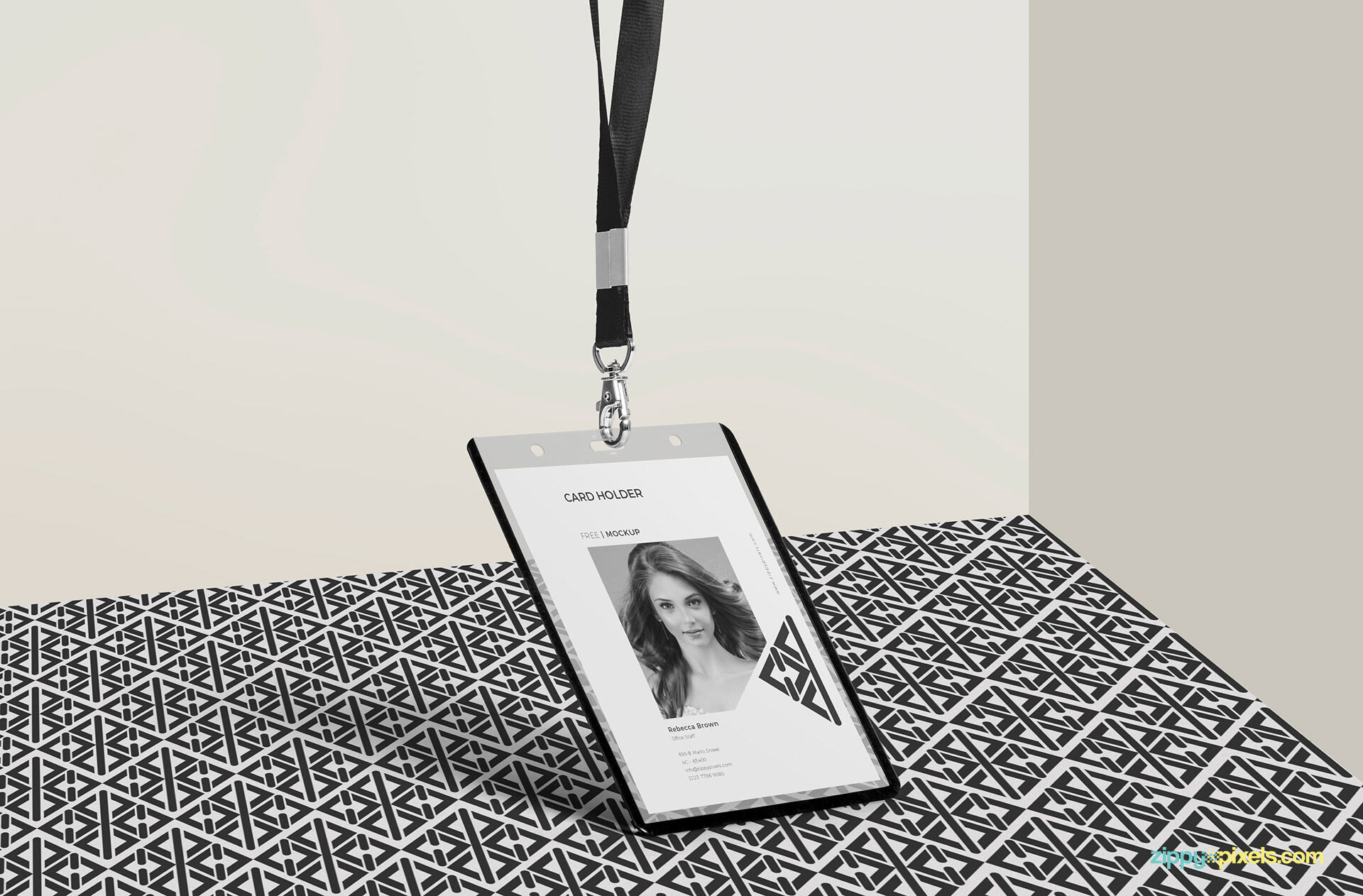 Hanging Corporate ID Card and its Holder in Half-Side View Mockup FREE PSD
