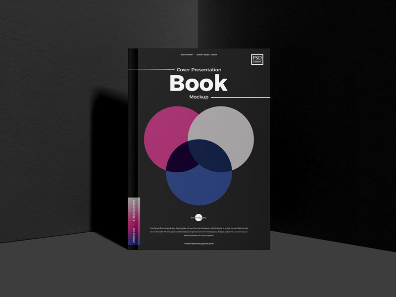 Hardcover Book Standing at the Corner of Two Walls Mockup FREE PSD