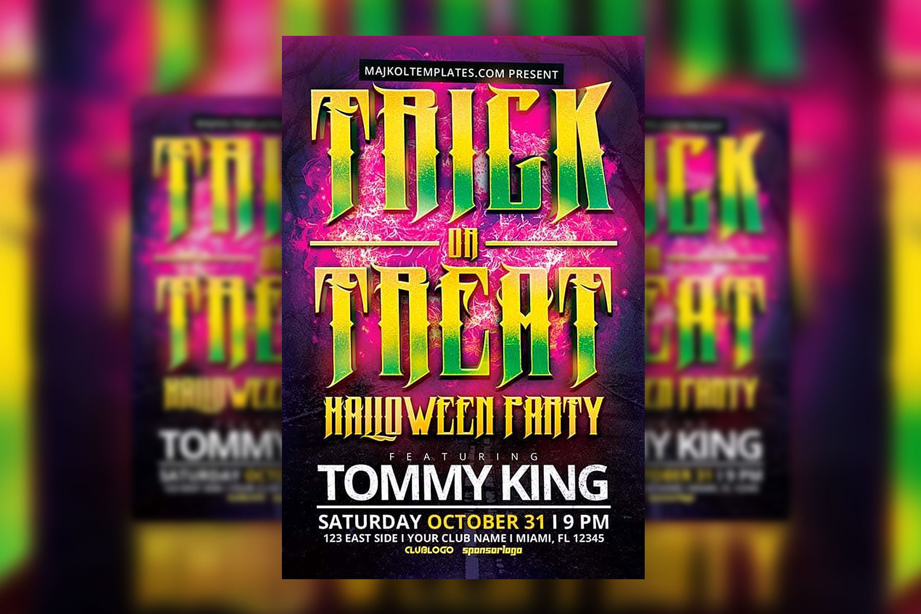Haunted, Typographical Trick or Treat Party Flyer Template FREE PSD