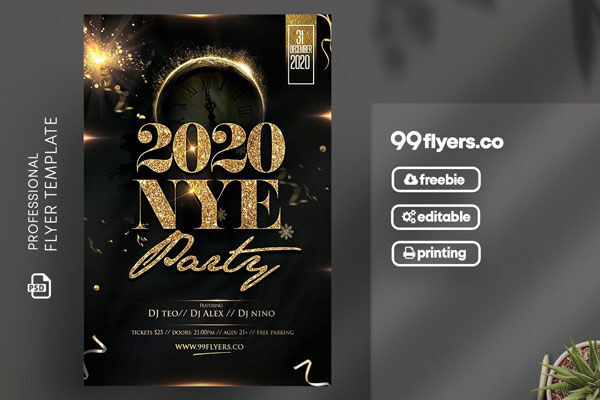 Luxury New Year Eve Party Flyer Template FREE PSD