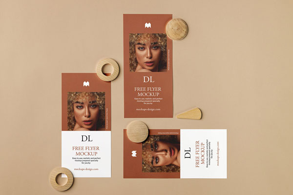 Mockup Featuring 3 DL Flyers\ Rack Cards in Top View FREE PSD