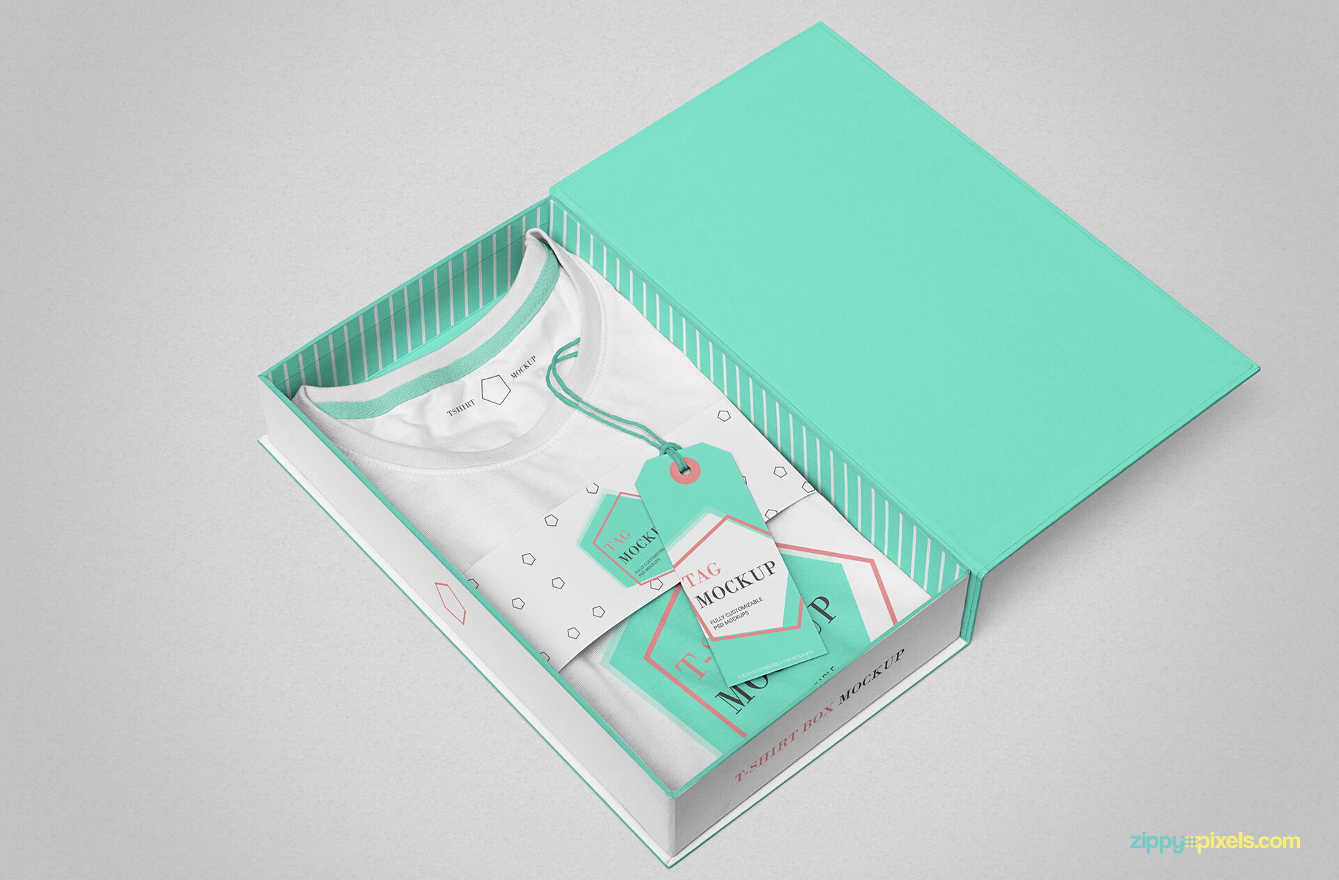 Mockup Featuring a Folded T-Shirt in the Packaging Box in Perspective FREE PSD