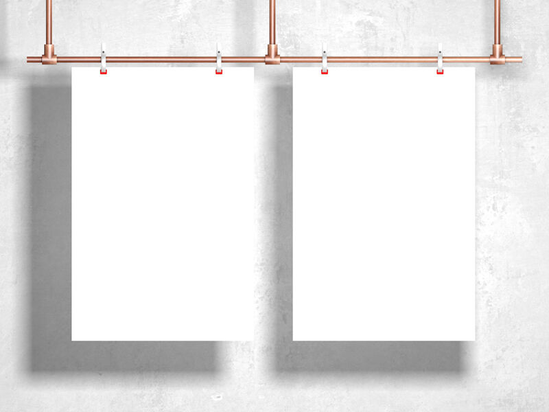 Mockup Featuring Two Hanging, Vertical, Clipped Posters in the Front View FREE PSD