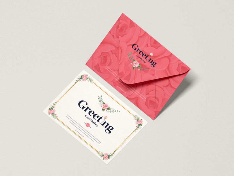 Mockup of a Greeting Card Along with its Envelope at the 3\4 Angle View ...