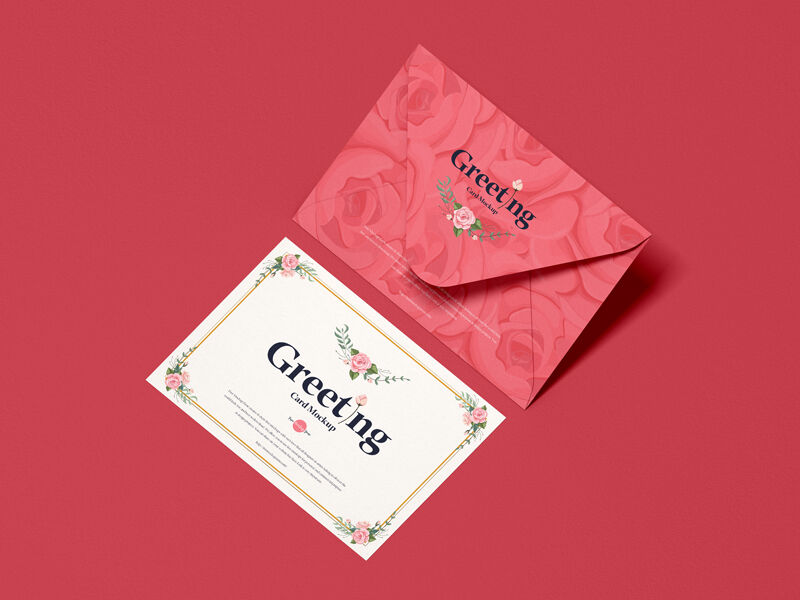 Mockup of a Greeting Card Along with its Envelope at the 3\4 Angle View FREE PSD