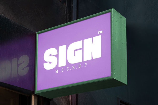 Mockup of a Wall-mounted Signage Board with Reflection FREE PSD