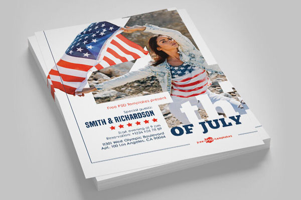 Modern 4th July Day Flyer and Facebook Cover Template FREE PSD