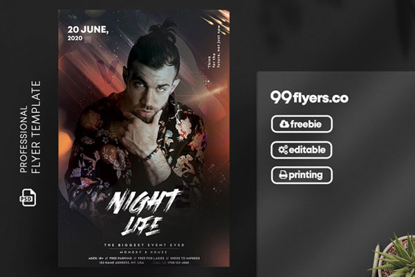 Modern Classic Nightclub Party Flyer Template with a Dark Theme FREE PSD