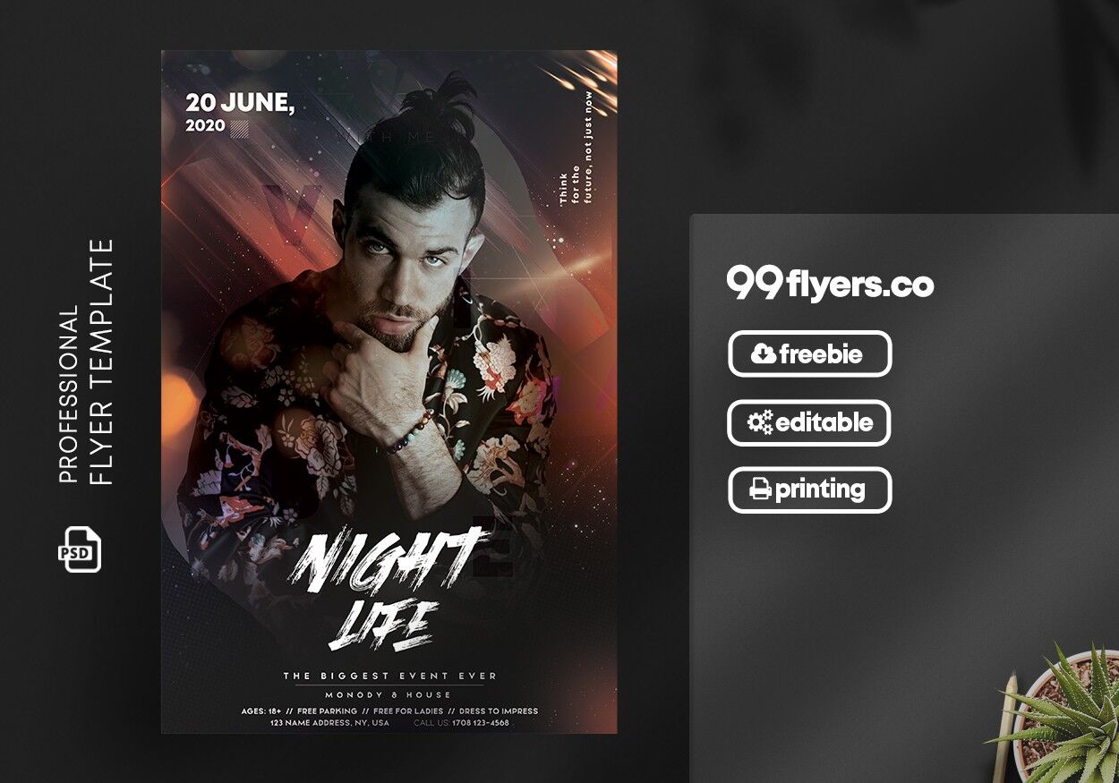 Modern Classic Nightclub Party Flyer Template with a Dark Theme FREE PSD