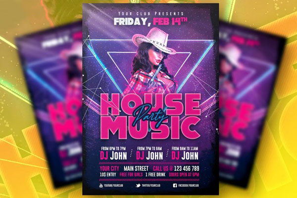 Modern Geometric House Music Party Flyer Template FREE PSD