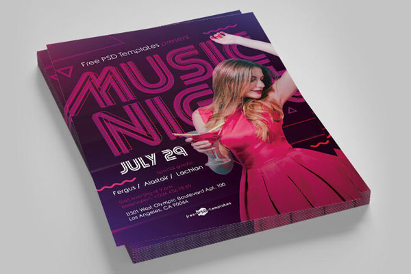 Modern Music Night Flyer and Facebook Cover Templates FREE PSD