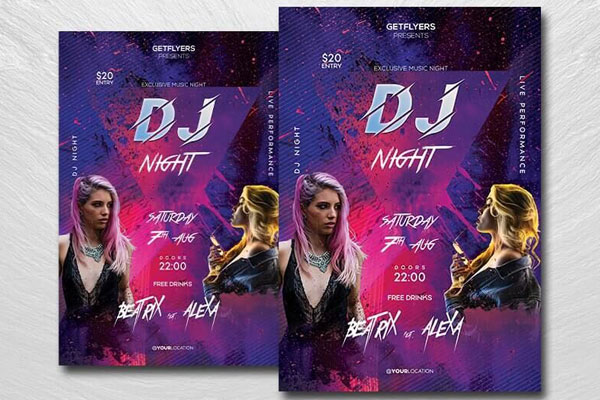 Modern Purple DJ Night Flyer Template FREE PSD