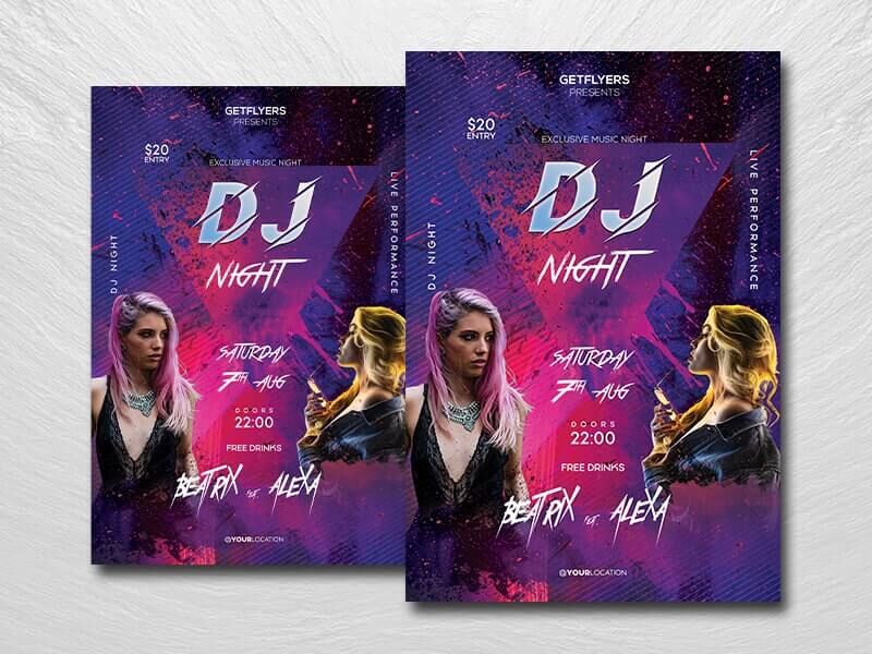 Modern Purple DJ Night Flyer Template FREE PSD