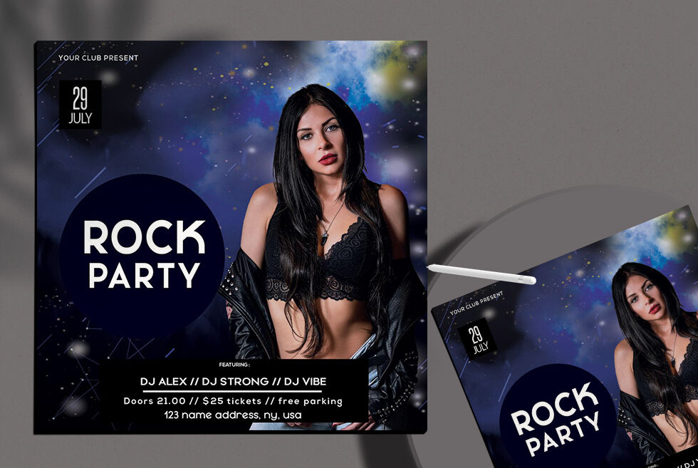Modern Starry Sky Nightclub Party Flyer and Instagram Post Template FREE PSD