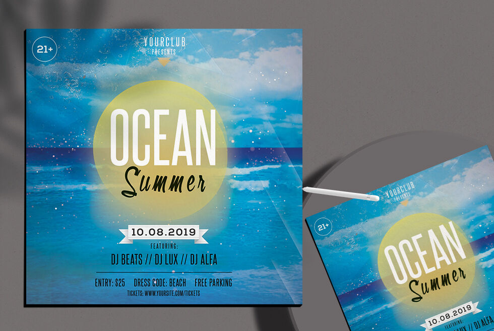 Nautical Summer Event Flyer Template for Instagram Post FREE PSD