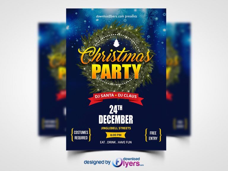 Navy Blue Christmas Party Flyer Template (FREE) - Resource Boy