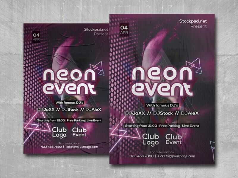 Neon Nightclub Event Flyer Template FREE PSD