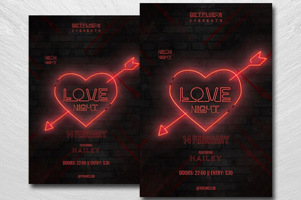 Neon Valentine Night Flyer Template FREE PSD