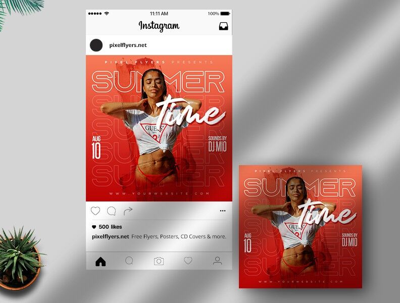 Orange Instagram Post Summer Party Template FREE PSD