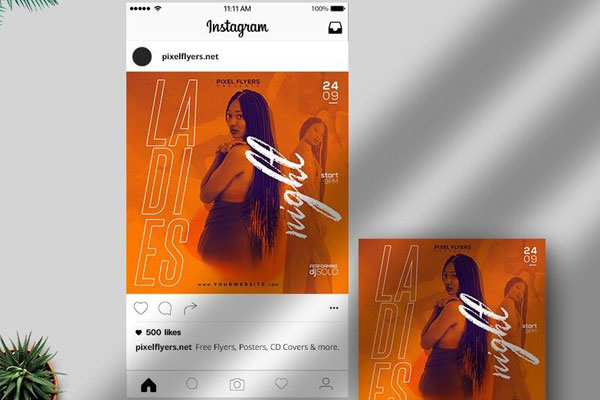 Orange Ladies Night Instagram Post Template FREE PSD