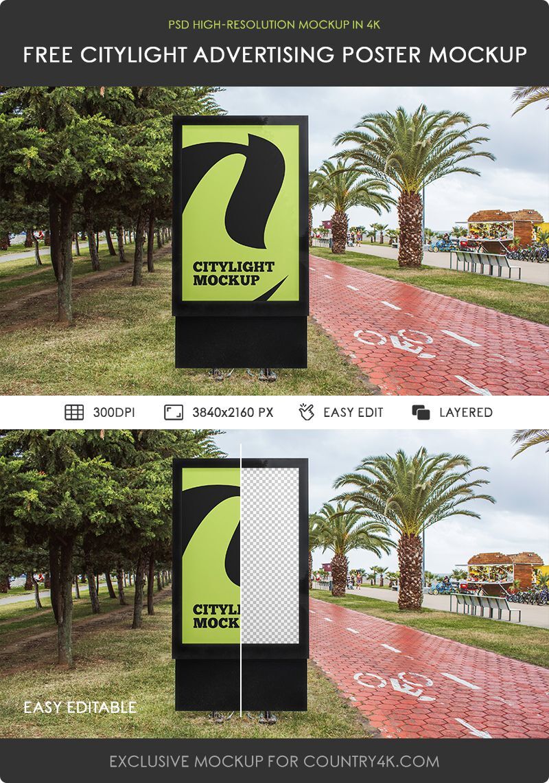 Outdoor Vertical City Light Advertising Poster Mockup FREE PSD
