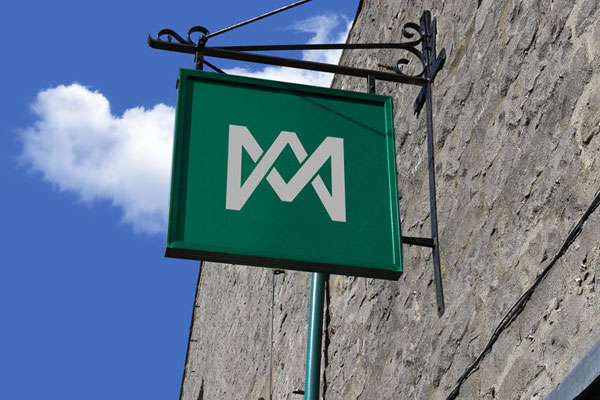 Outdoor Wall-mounted Shop Sign Board Mockup FREE PSD