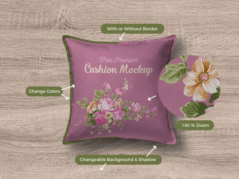 Overhead View of Cushion on Wooden Background Mockup FREE PSD