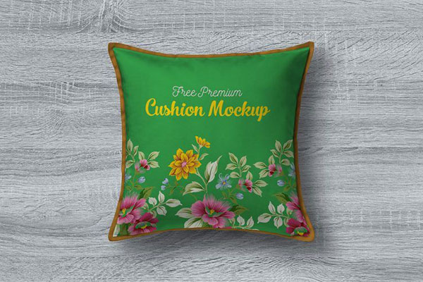 Overhead View of Cushion on Wooden Background Mockup FREE PSD
